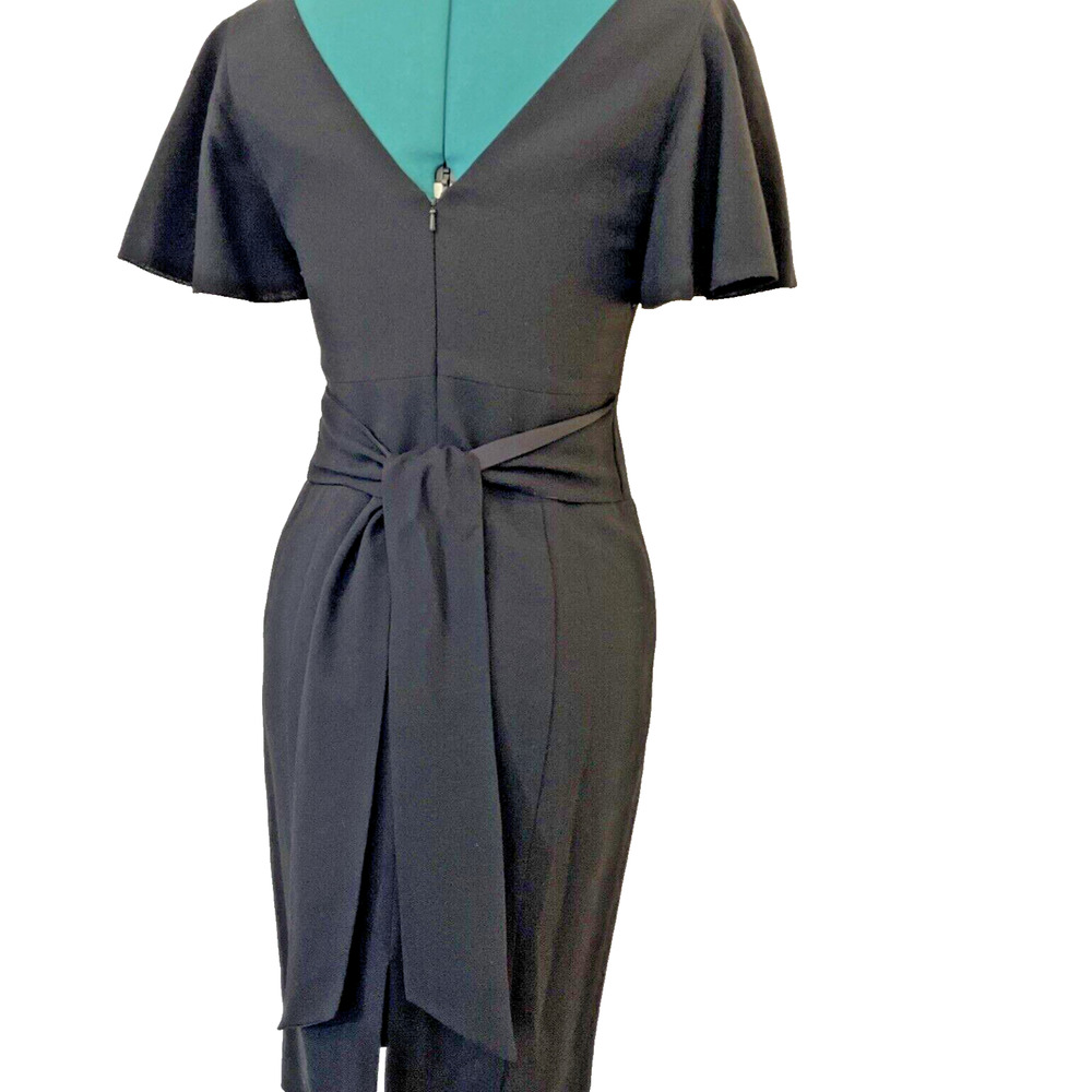 Ted Baker London Black 100% Wool Flutter Sleeve V-Neck Sheath Dress Size 2 - Picture 7 of 12